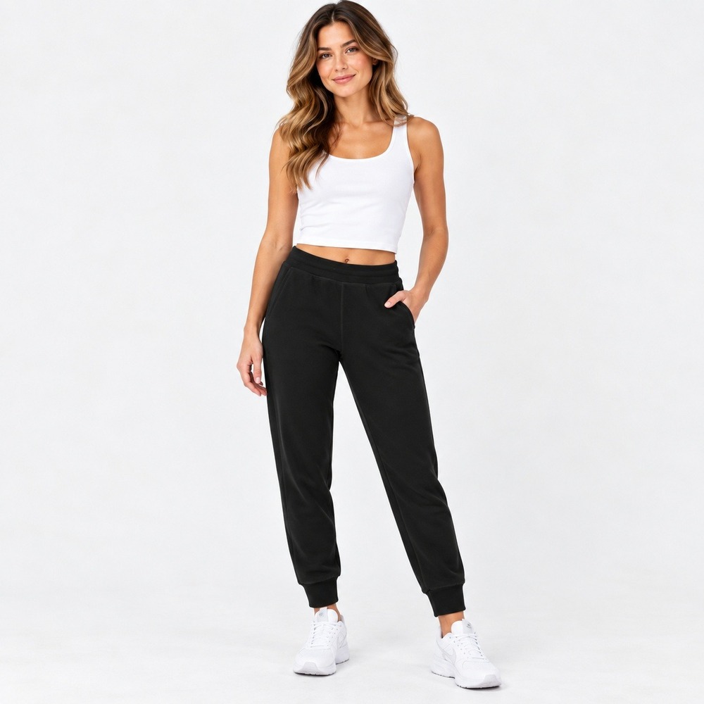 32 Heat Joggers Womens M Black Fleece Lined Drawstring Athleisure Lounge Pants